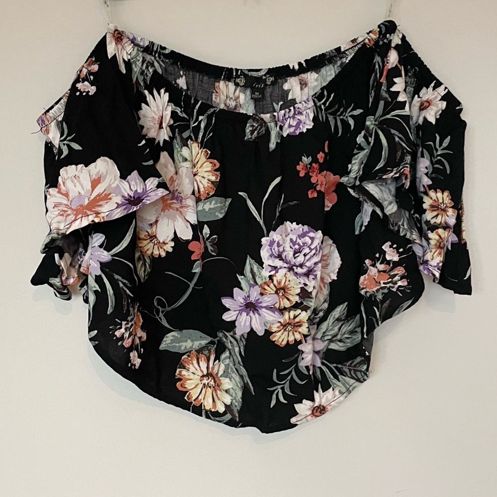 Off the Shoulder Floral Crop Top, Size M